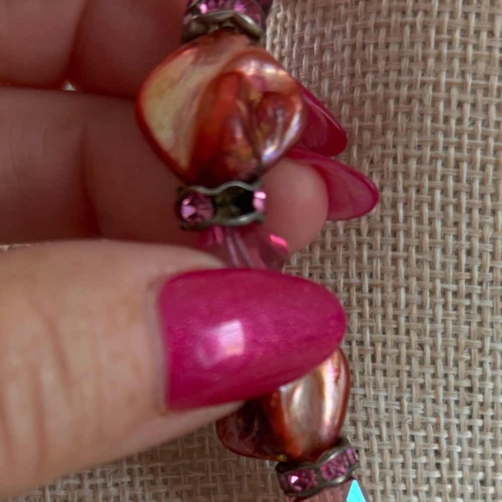 Elegant Pink and Orange Stone Floral Necklace 9” - Picture 4 of 9